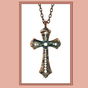 Oxidized Cross with Crystals Necklace